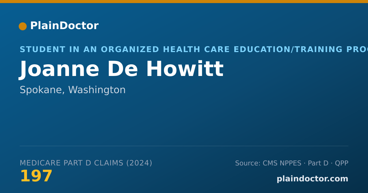Shareable card for Joanne De Howitt - Student in an Organized Health Care Education/Training Program, Spokane, WA
