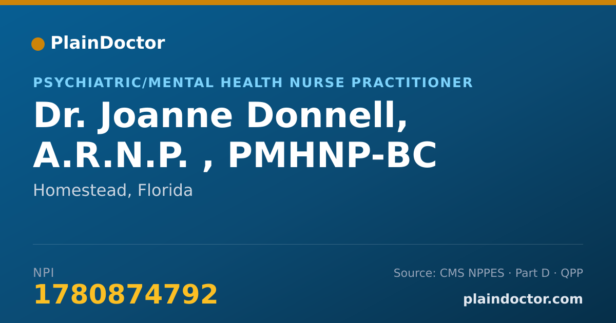 Shareable card for Joanne Donnell, A.R.N.P. , PMHNP-BC - Psychiatric/Mental Health Nurse Practitioner, Homestead, FL
