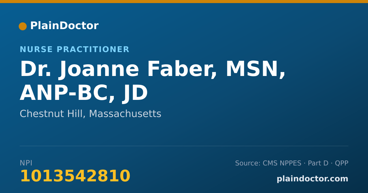 Shareable card for Joanne Faber, MSN, ANP-BC, JD - Nurse Practitioner, Chestnut Hill, MA