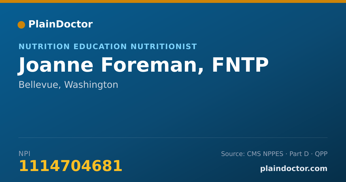 Shareable card for Joanne Foreman, FNTP - Nutrition Education Nutritionist, Bellevue, WA