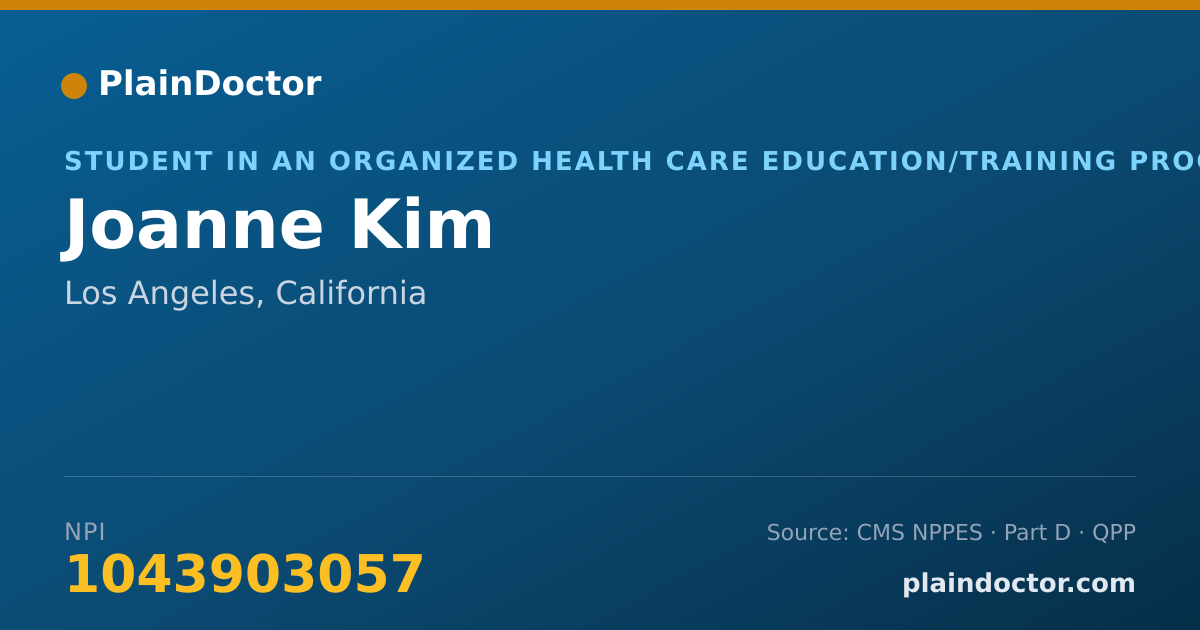 Shareable card for Joanne Kim - Student in an Organized Health Care Education/Training Program, Los Angeles, CA