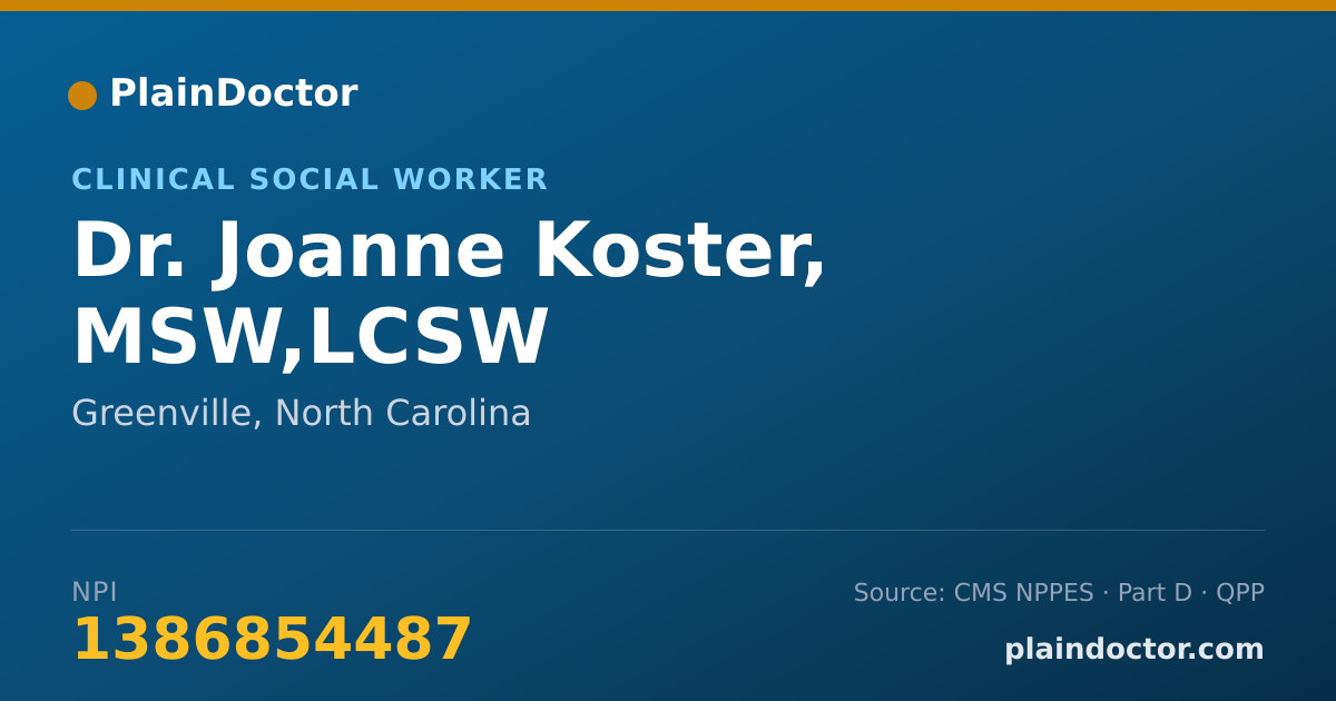 Shareable card for Joanne Koster, MSW,LCSW - Clinical Social Worker, Greenville, NC