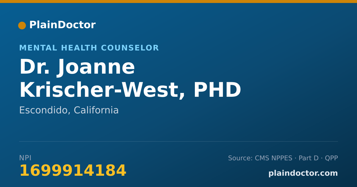 Shareable card for Joanne Krischer-West, PHD - Mental Health Counselor, Escondido, CA