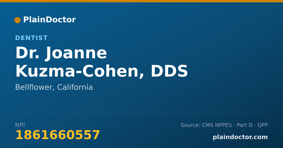 Shareable card for Joanne Kuzma-Cohen, DDS - Dentist, Bellflower, CA