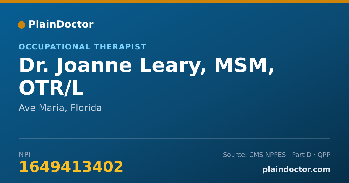 Shareable card for Joanne Leary, MSM, OTR/L - Occupational Therapist, Ave Maria, FL