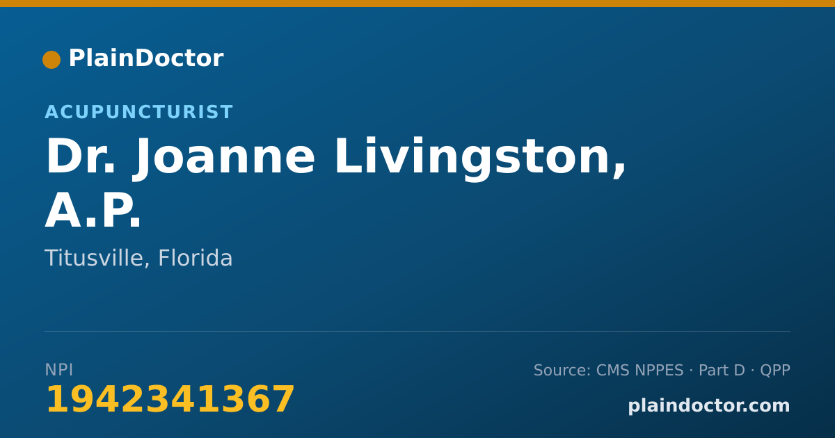 Shareable card for Joanne Livingston, A.P. - Acupuncturist, Titusville, FL
