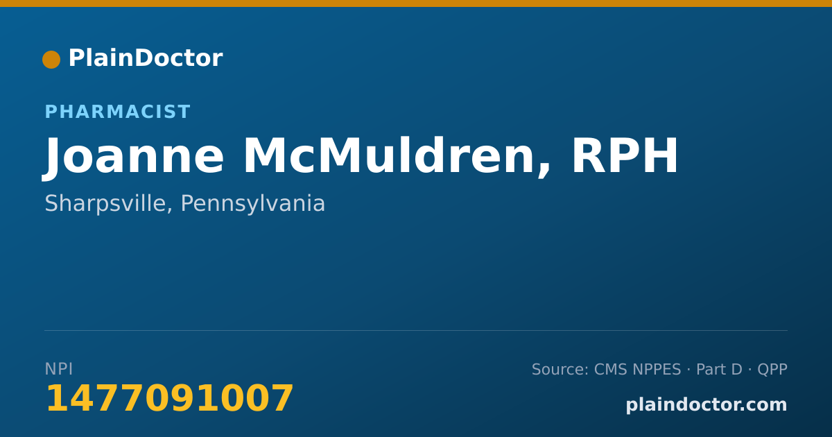Shareable card for Joanne McMuldren, RPH - Pharmacist, Sharpsville, PA