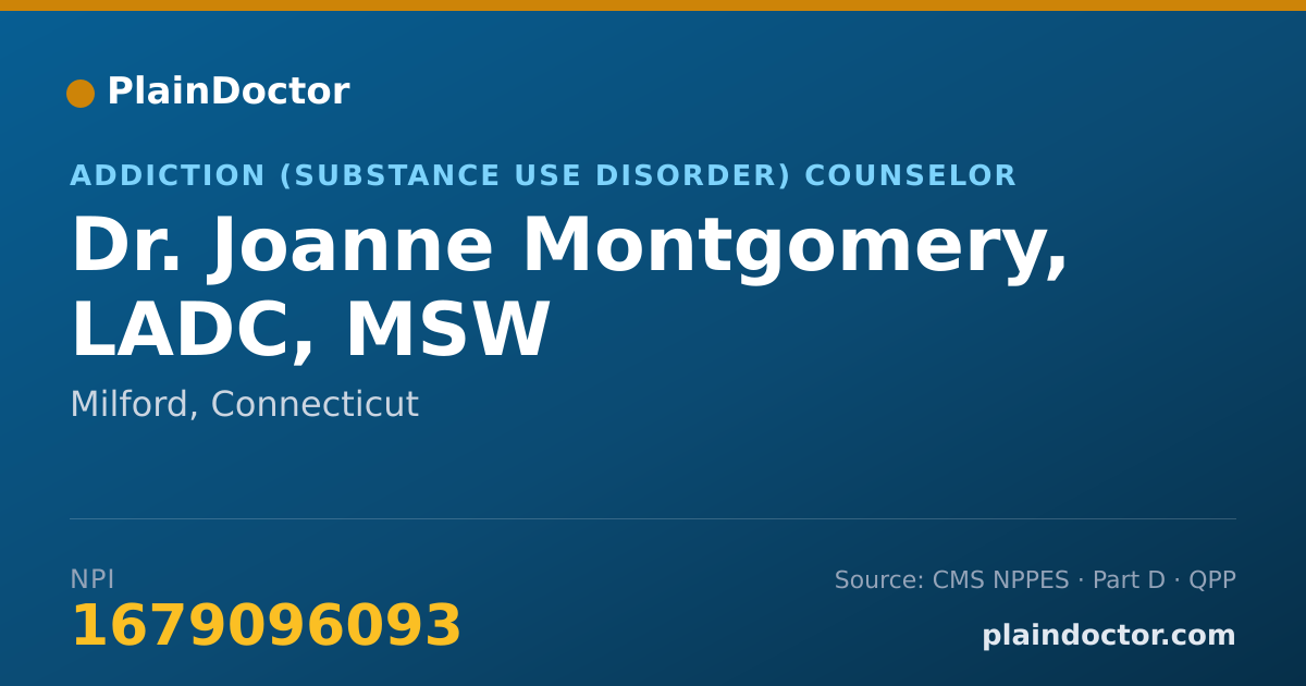 Shareable card for Joanne Montgomery, LADC, MSW - Addiction (Substance Use Disorder) Counselor, Milford, CT