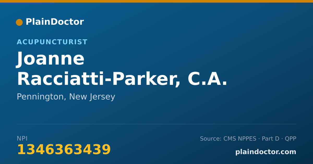 Shareable card for Joanne Racciatti-Parker, C.A. - Acupuncturist, Pennington, NJ