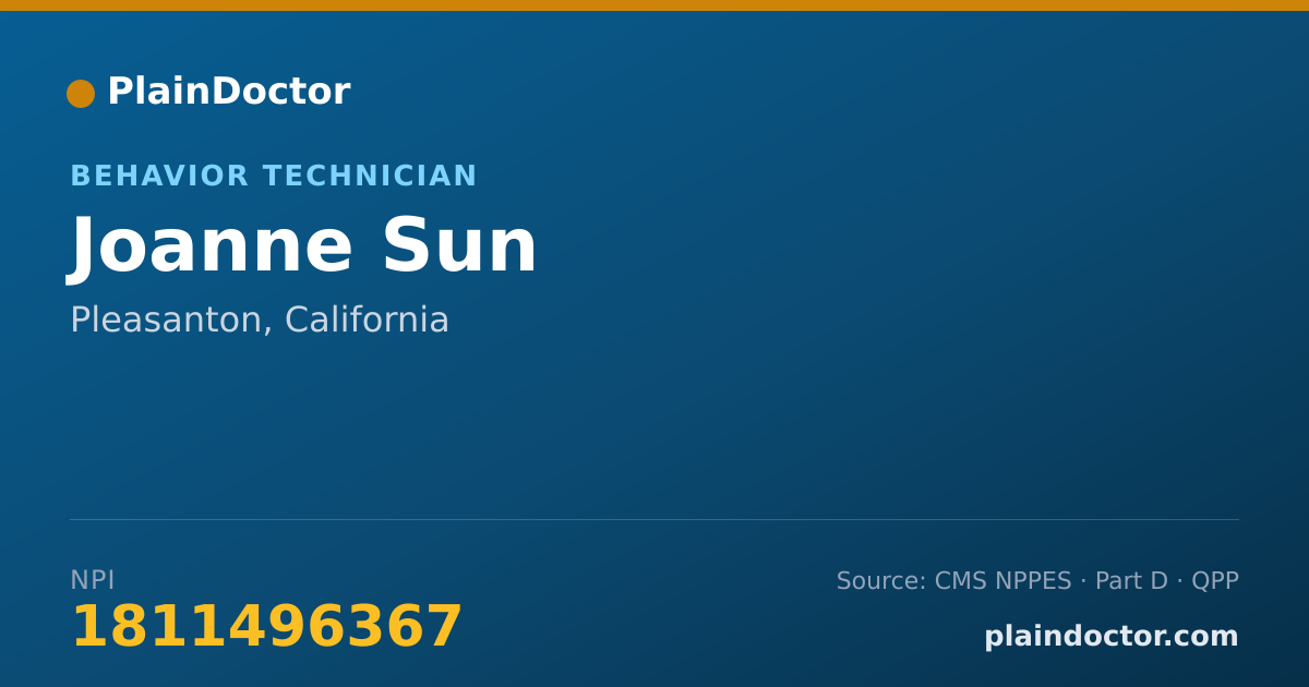 Shareable card for Joanne Sun - Behavior Technician, Pleasanton, CA