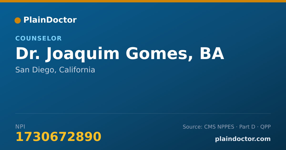 Shareable card for Joaquim Gomes, BA - Counselor, San Diego, CA