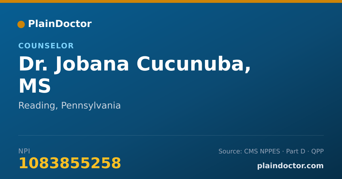 Shareable card for Jobana Cucunuba, MS - Counselor, Reading, PA