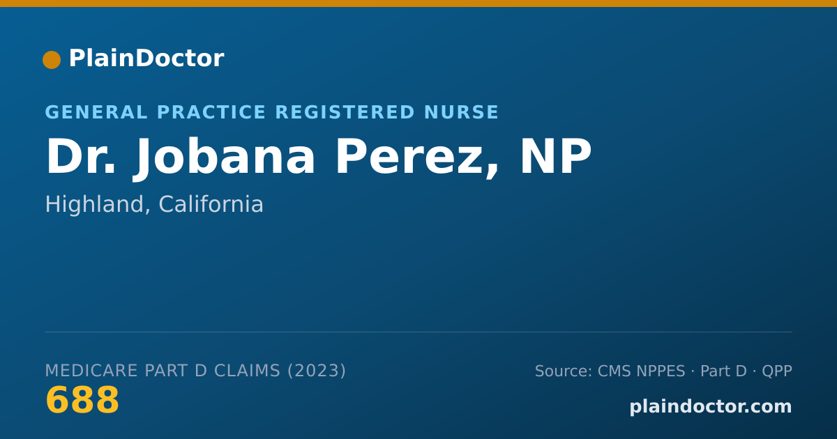 Shareable card for Jobana Perez, NP - General Practice Registered Nurse, Highland, CA