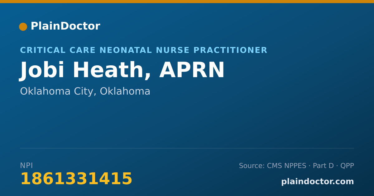 Shareable card for Jobi Heath, APRN - Critical Care Neonatal Nurse Practitioner, Oklahoma City, OK