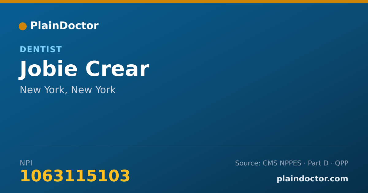 Shareable card for Jobie Crear - Dentist, New York, NY