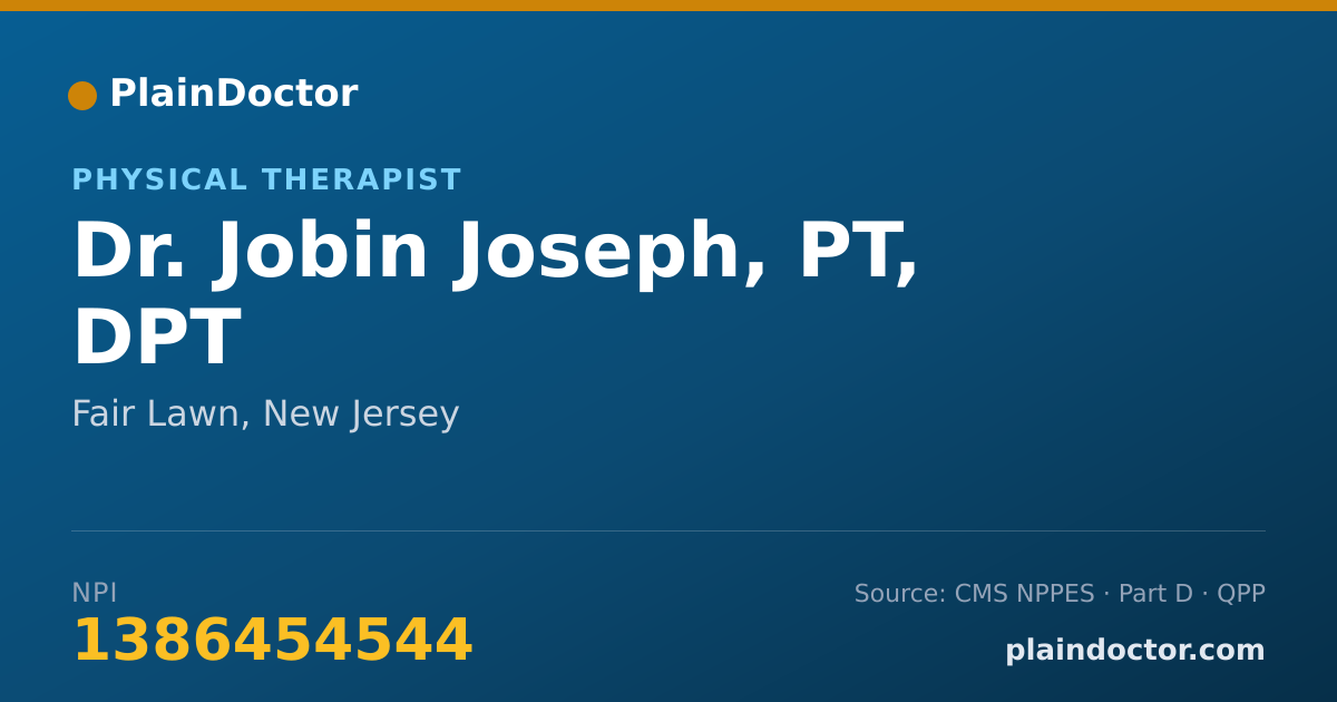 Shareable card for Jobin Joseph, PT, DPT - Physical Therapist, Fair Lawn, NJ