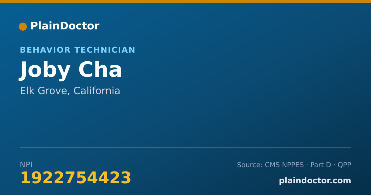 Shareable card for Joby Cha - Behavior Technician, Elk Grove, CA
