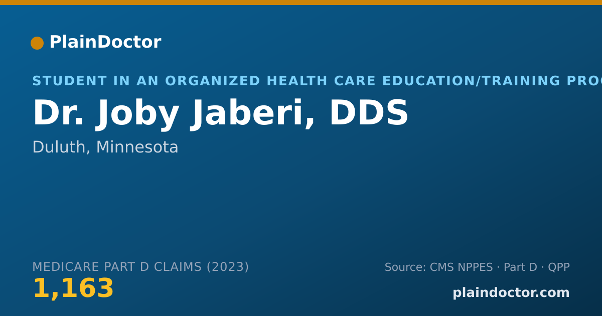 Shareable card for Joby Jaberi, DDS - Student in an Organized Health Care Education/Training Program, Duluth, MN