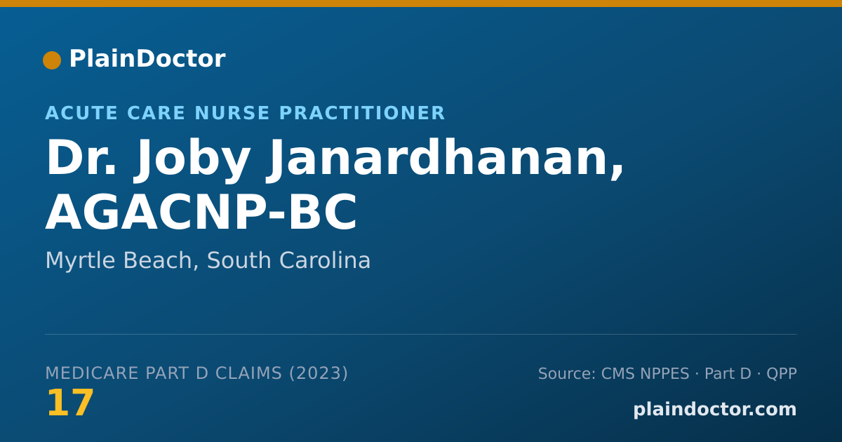 Shareable card for Joby Janardhanan, AGACNP-BC - Acute Care Nurse Practitioner, Myrtle Beach, SC