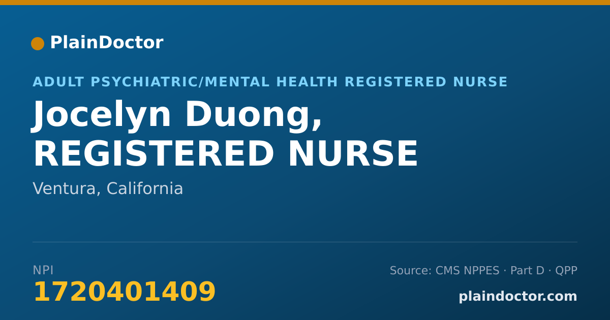 Shareable card for Jocelyn Duong, REGISTERED NURSE - Adult Psychiatric/Mental Health Registered Nurse, Ventura, CA