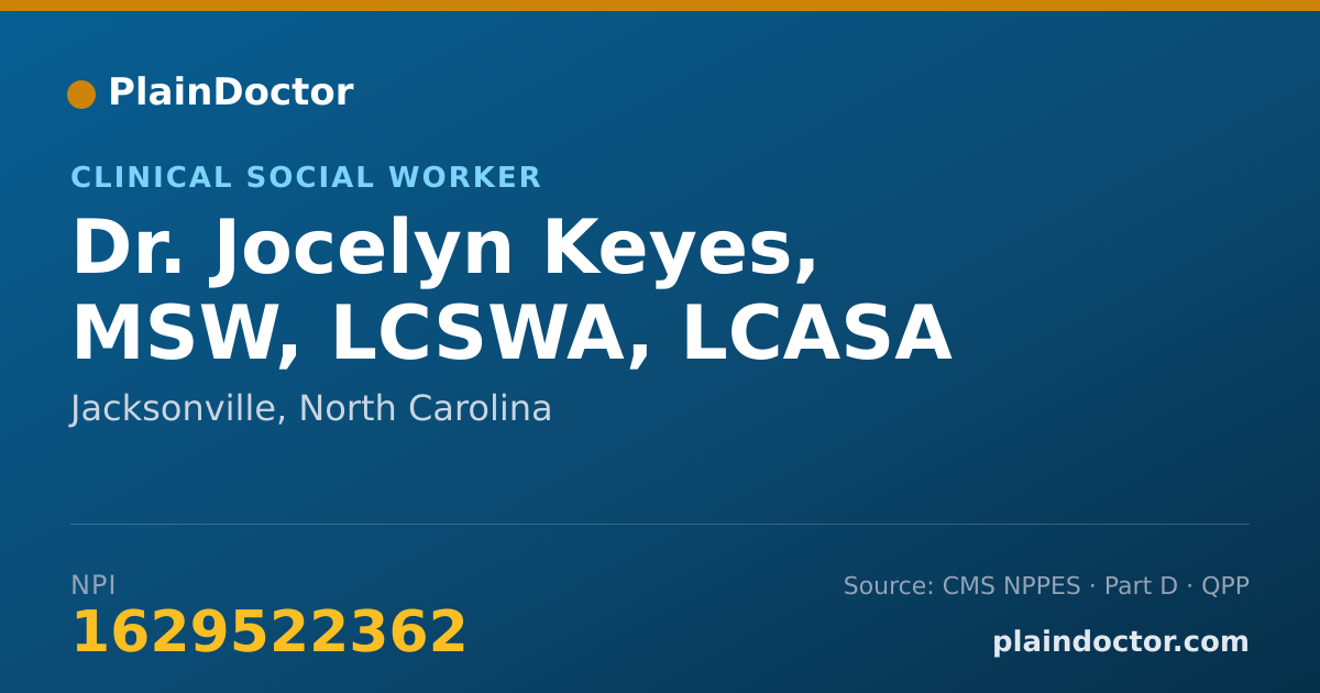 Shareable card for Jocelyn Keyes, MSW, LCSWA, LCASA - Clinical Social Worker, Jacksonville, NC