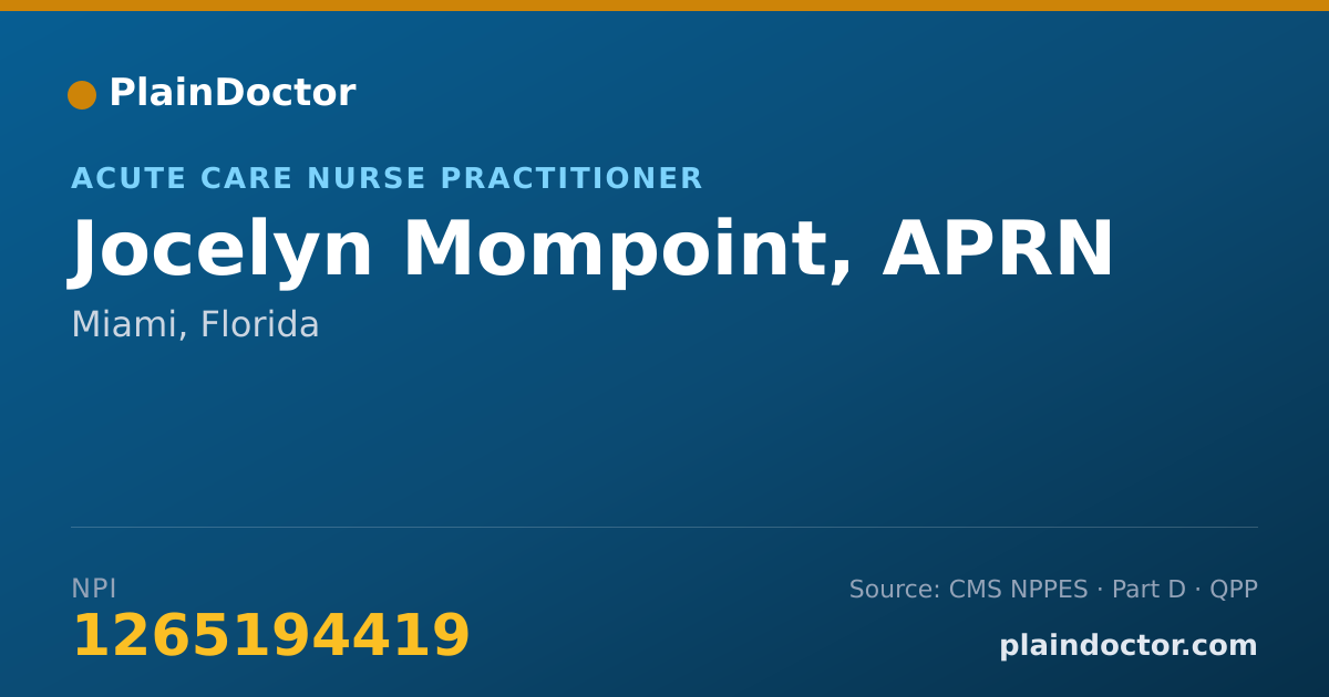 Shareable card for Jocelyn Mompoint, APRN - Acute Care Nurse Practitioner, Miami, FL