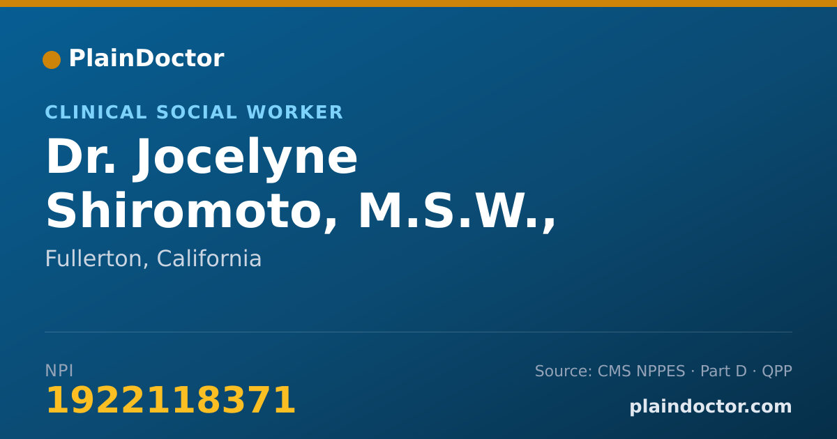 Shareable card for Jocelyne Shiromoto, M.S.W., L.C.S.W - Clinical Social Worker, Fullerton, CA