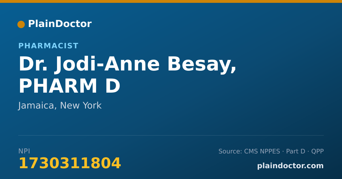 Shareable card for Jodi-Anne Besay, PHARM D - Pharmacist, Jamaica, NY