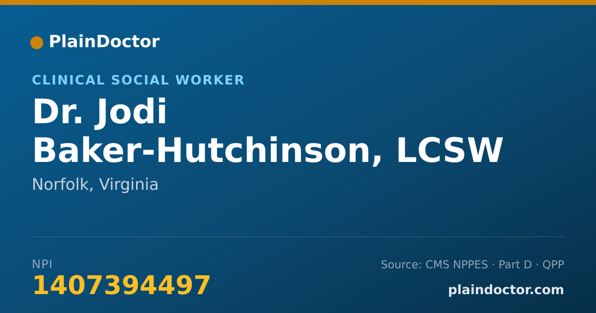 Shareable card for Jodi Baker-Hutchinson, LCSW - Clinical Social Worker, Norfolk, VA