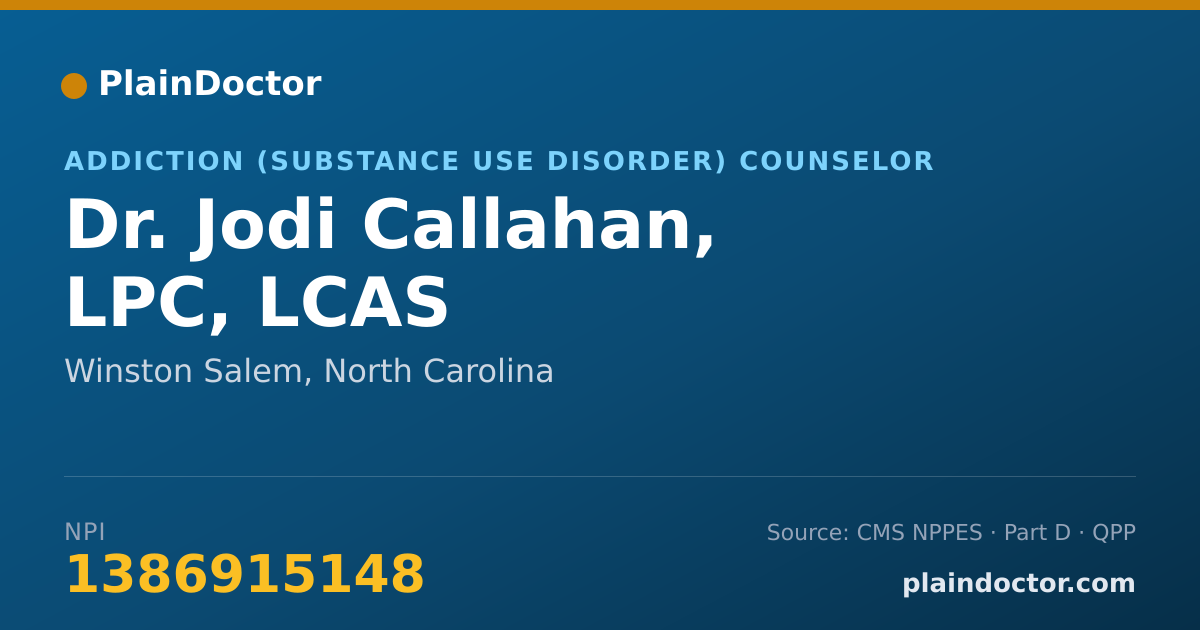 Shareable card for Jodi Callahan, LPC, LCAS - Addiction (Substance Use Disorder) Counselor, Winston Salem, NC