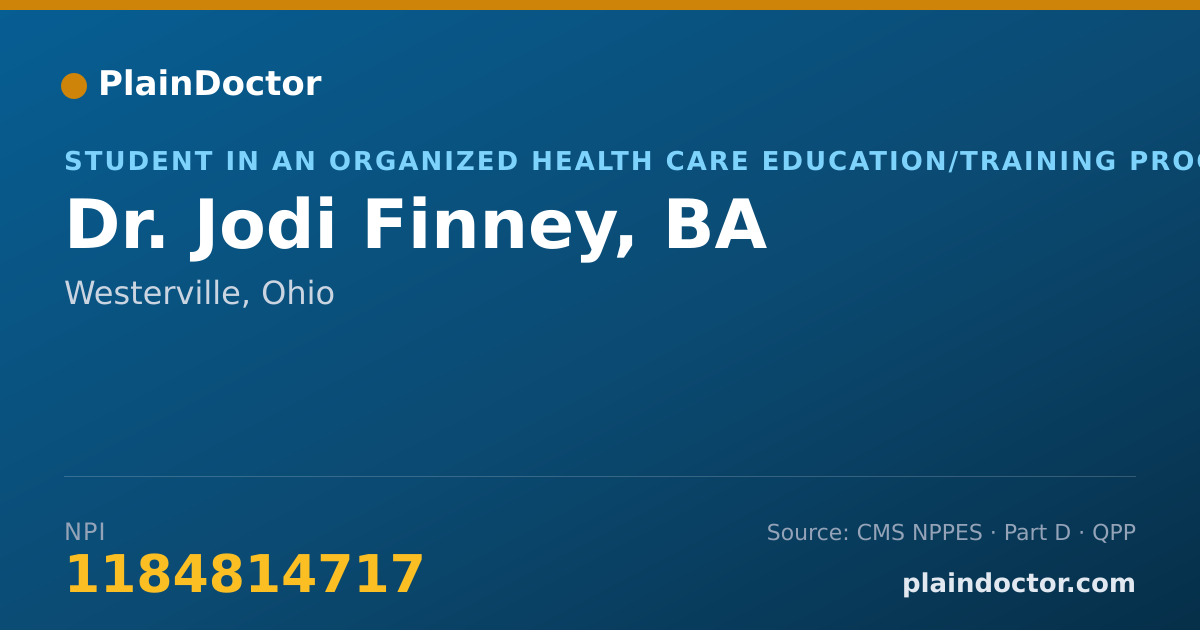 Shareable card for Jodi Finney, BA - Student in an Organized Health Care Education/Training Program, Westerville, OH