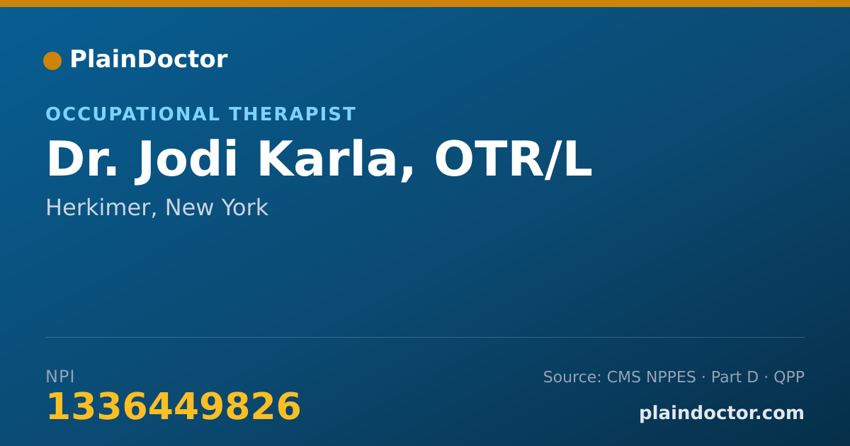 Shareable card for Jodi Karla, OTR/L - Occupational Therapist, Herkimer, NY