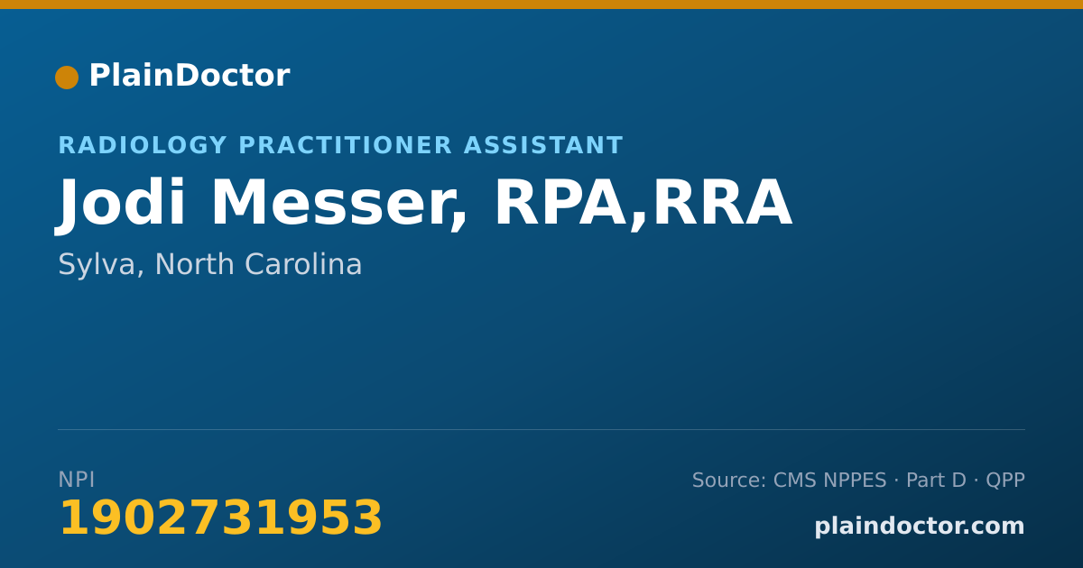 Shareable card for Jodi Messer, RPA,RRA - Radiology Practitioner Assistant, Sylva, NC