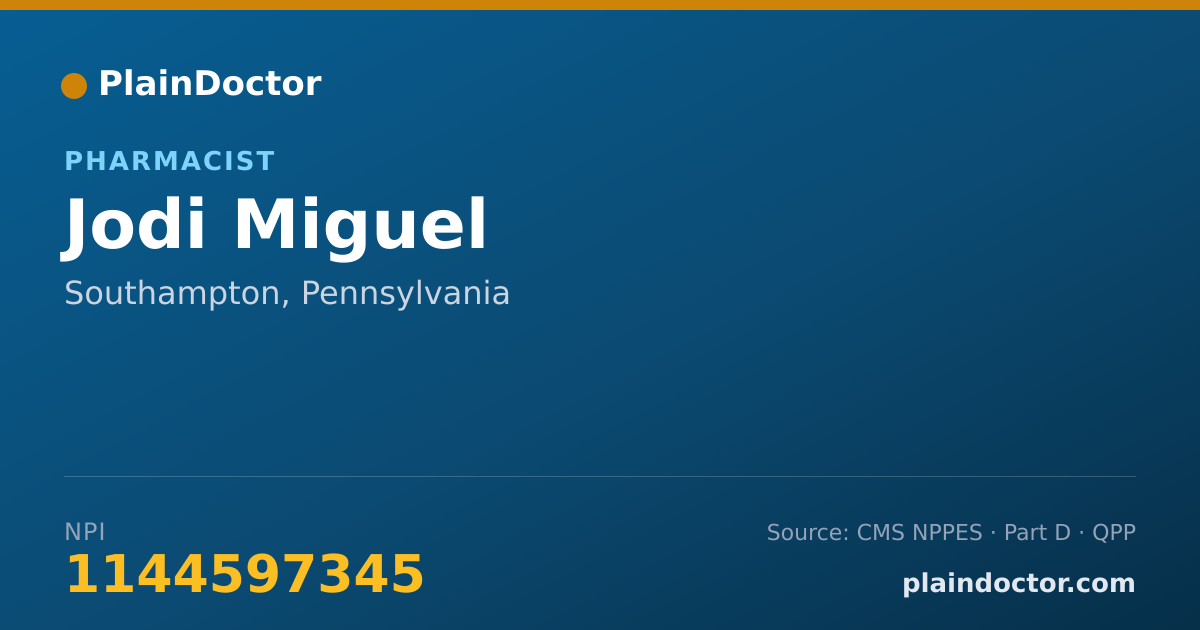 Shareable card for Jodi Miguel - Pharmacist, Southampton, PA