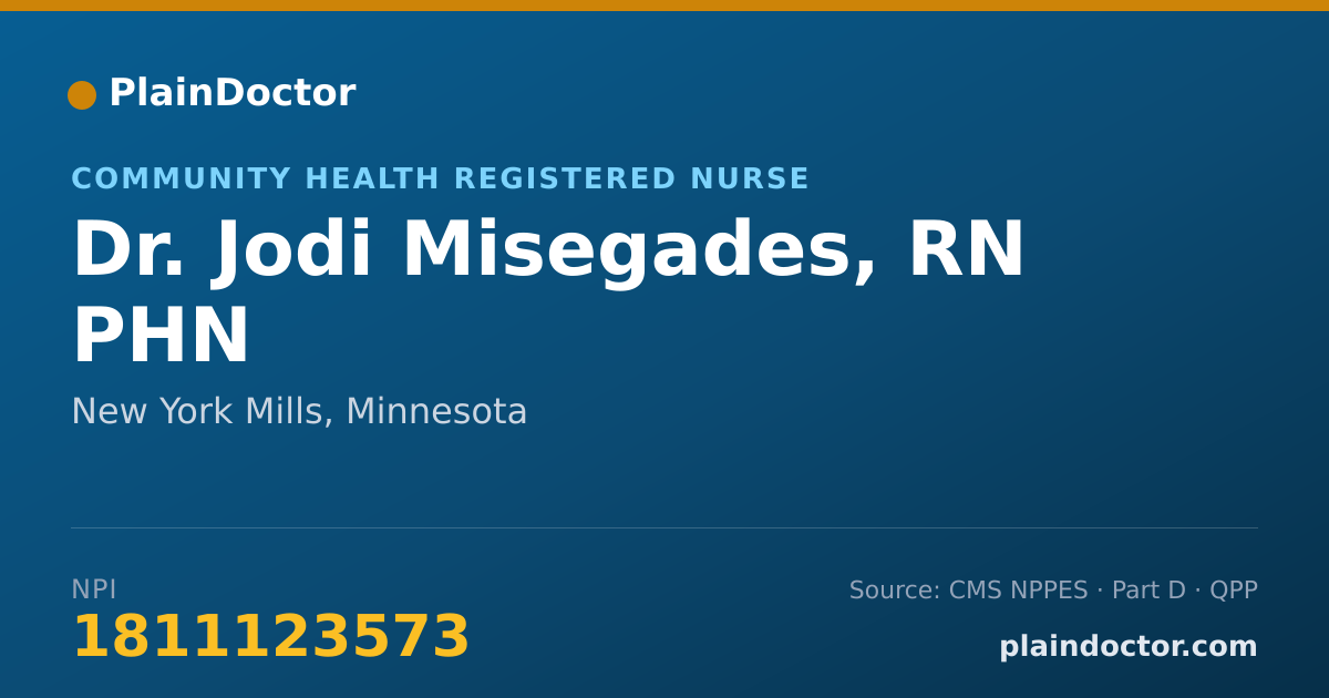 Shareable card for Jodi Misegades, RN PHN - Community Health Registered Nurse, New York Mills, MN