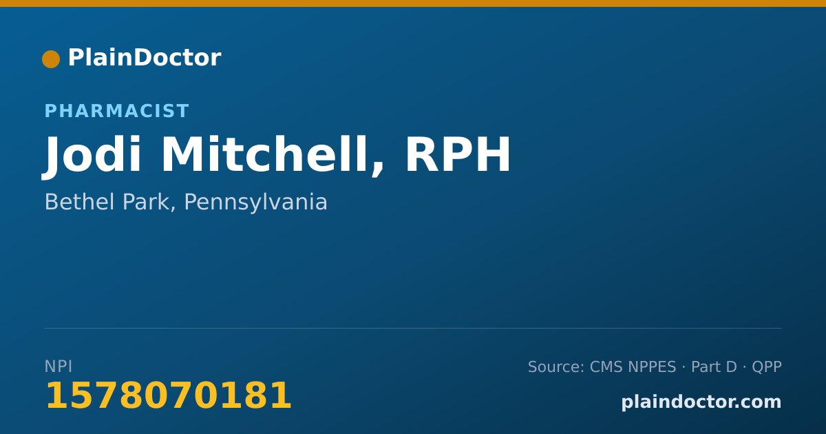 Shareable card for Jodi Mitchell, RPH - Pharmacist, Bethel Park, PA