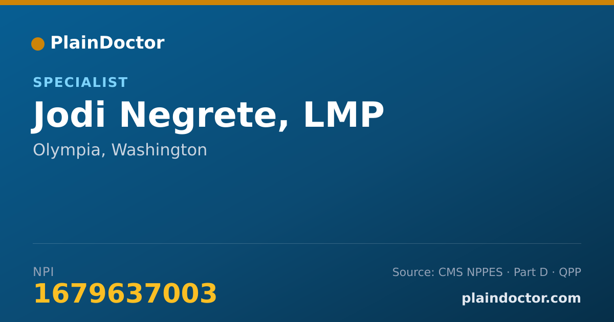 Shareable card for Jodi Negrete, LMP - Specialist, Olympia, WA