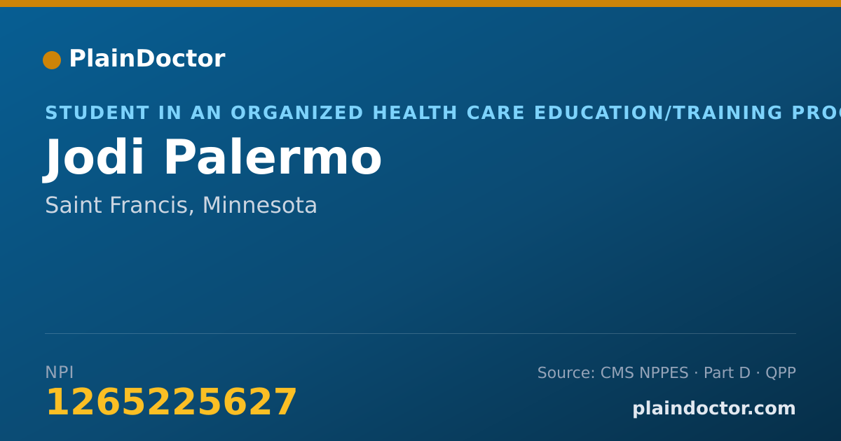 Shareable card for Jodi Palermo - Student in an Organized Health Care Education/Training Program, Saint Francis, MN