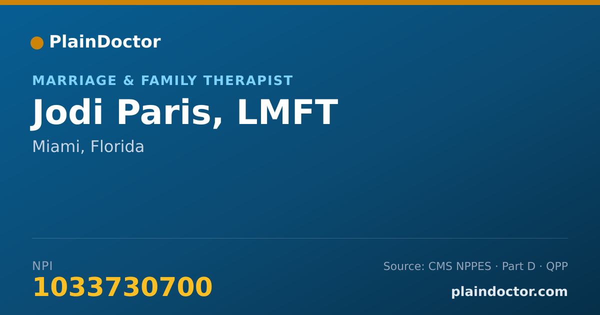 Shareable card for Jodi Paris, LMFT - Marriage & Family Therapist, Miami, FL