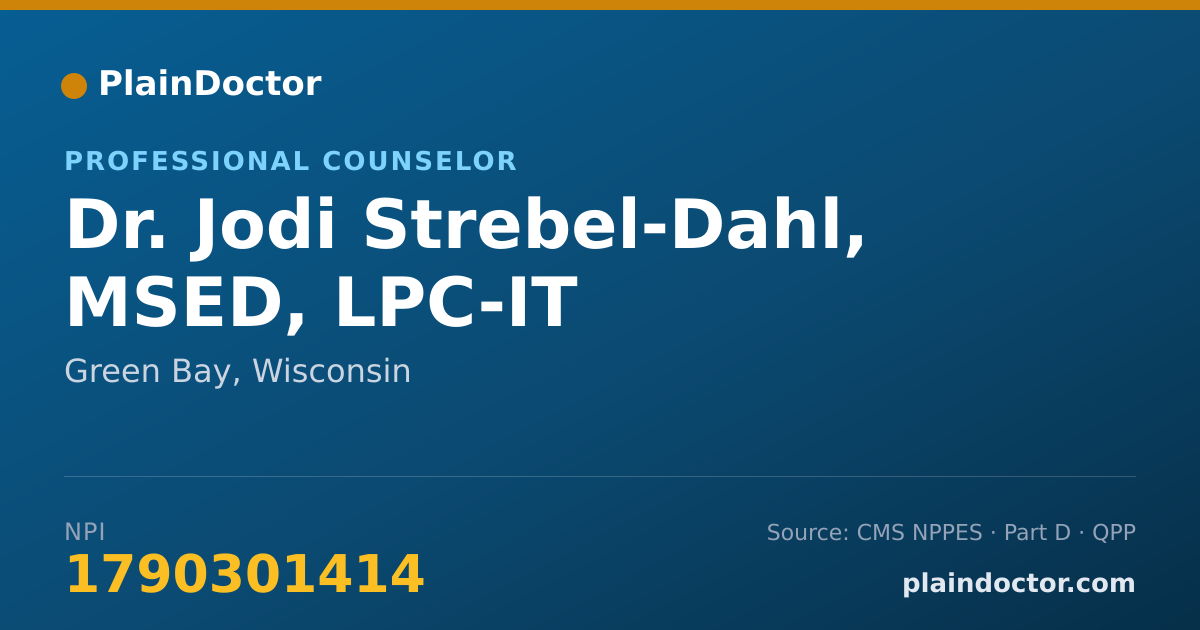 Shareable card for Jodi Strebel-Dahl, MSED, LPC-IT - Professional Counselor, Green Bay, WI