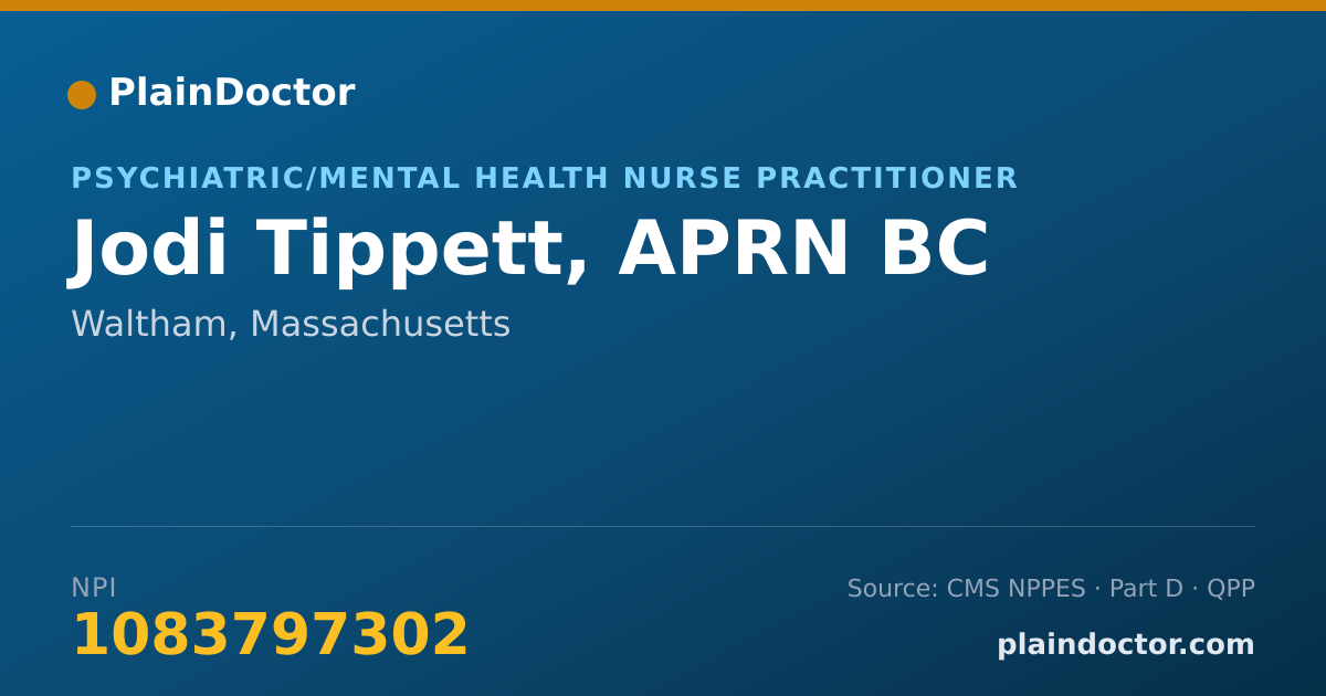 Shareable card for Jodi Tippett, APRN BC - Psychiatric/Mental Health Nurse Practitioner, Waltham, MA