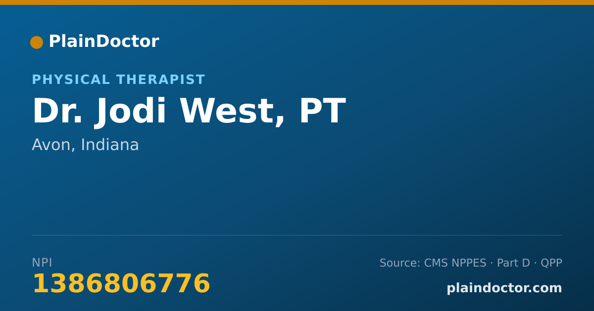 Shareable card for Jodi West, PT - Physical Therapist, Avon, IN