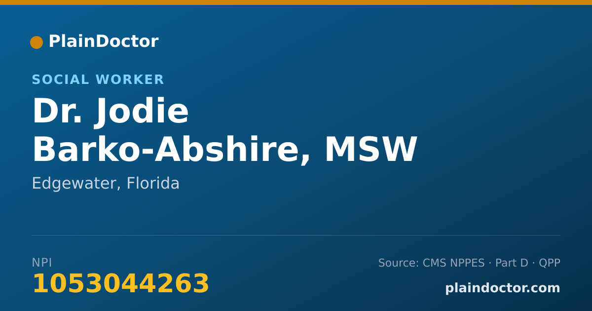 Shareable card for Jodie Barko-Abshire, MSW - Social Worker, Edgewater, FL