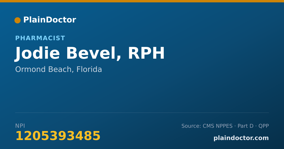 Shareable card for Jodie Bevel, RPH - Pharmacist, Ormond Beach, FL