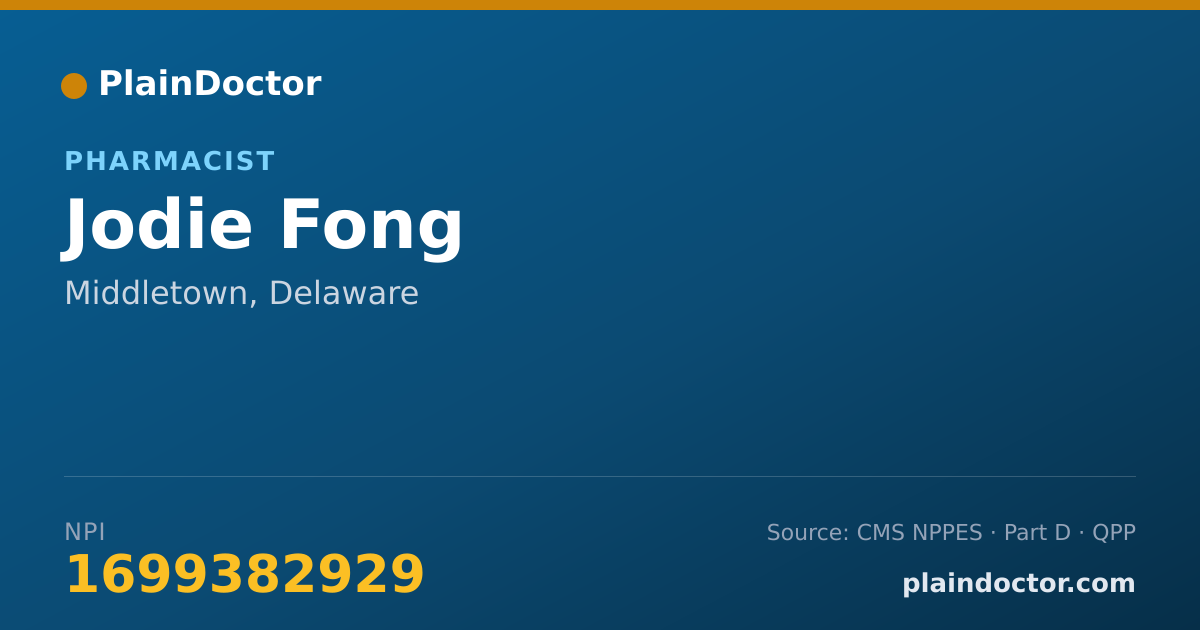 Shareable card for Jodie Fong - Pharmacist, Middletown, DE