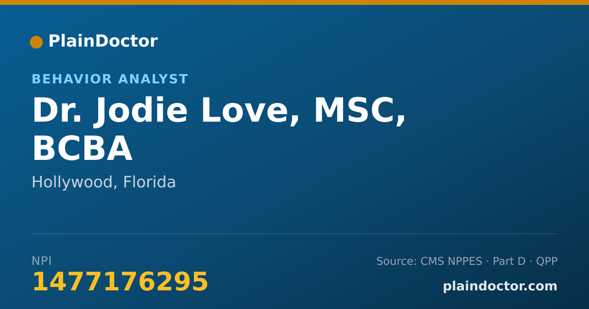 Shareable card for Jodie Love, MSC, BCBA - Behavior Analyst, Hollywood, FL