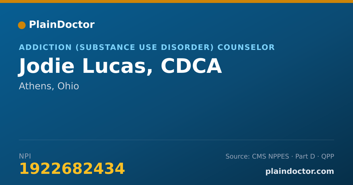 Shareable card for Jodie Lucas, CDCA - Addiction (Substance Use Disorder) Counselor, Athens, OH