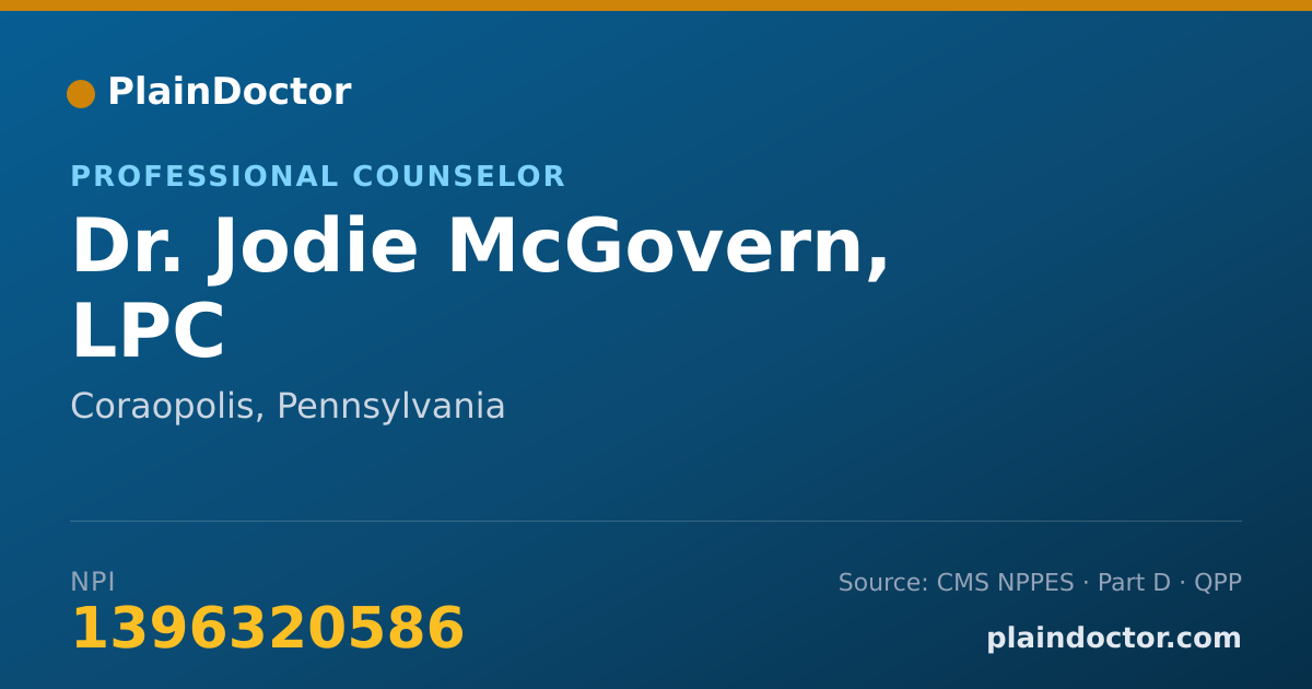 Shareable card for Jodie McGovern, LPC - Professional Counselor, Coraopolis, PA