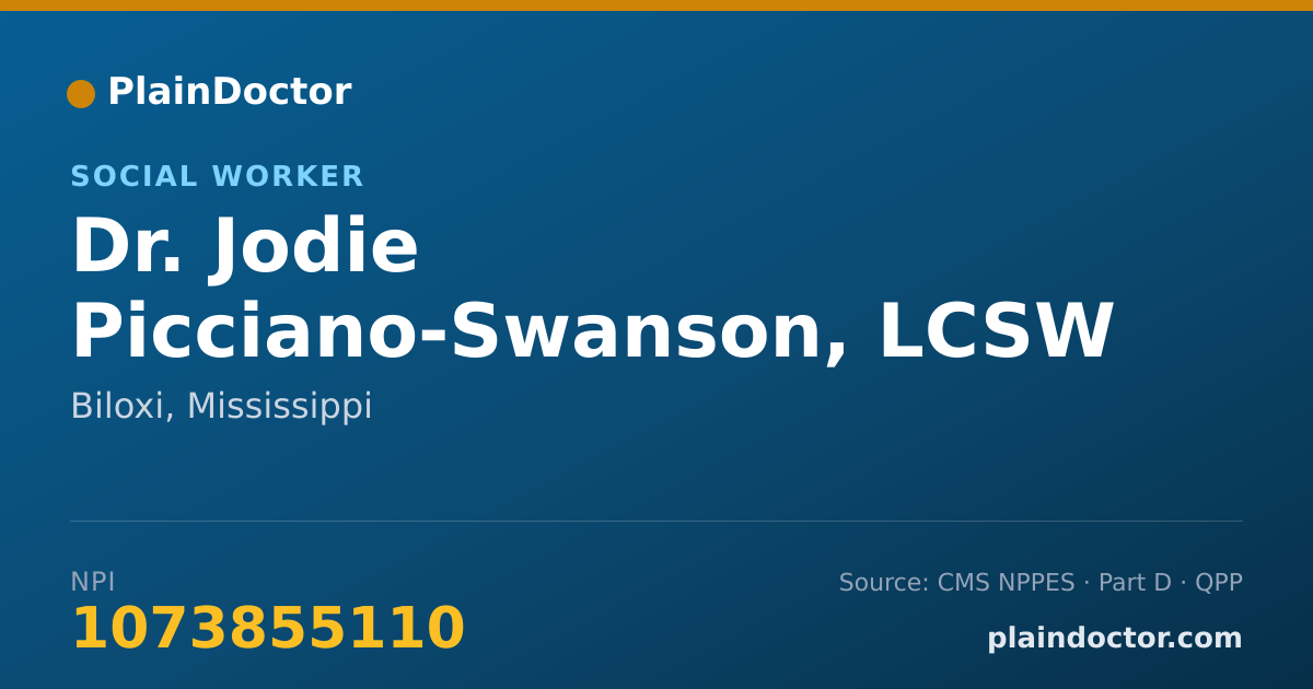 Shareable card for Jodie Picciano-Swanson, LCSW - Social Worker, Biloxi, MS