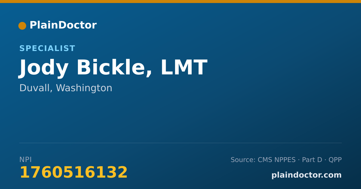 Shareable card for Jody Bickle, LMT - Specialist, Duvall, WA